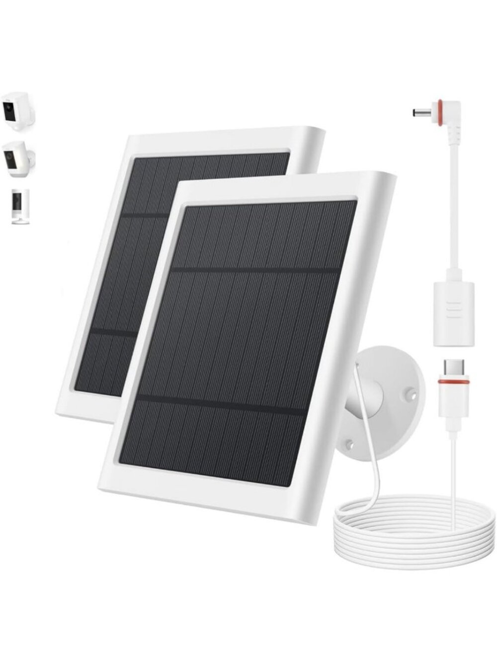 2 Pack Solar Charger for Ring Camera - 4W with 10FT Cable & USB-C Adapter